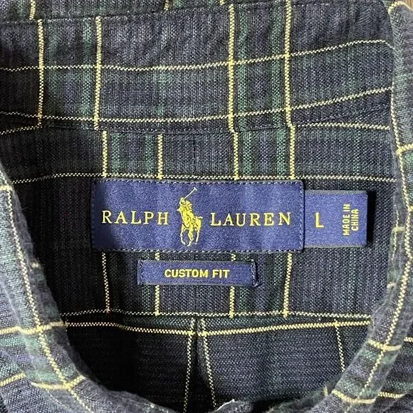 Ralph Lauren Shirt Mens Large Blue Yellow Plaid Button Up Long Sleeve Casual - Picture 7 of 10